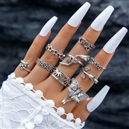 (22639 silver)occidental style punk black butterfly skull hollow ring more personality trend set