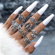 (25315 silver)occidental style punk black butterfly skull hollow ring more personality trend set