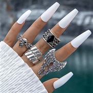 (254   silver)occidental style punk black butterfly skull hollow ring more personality trend set