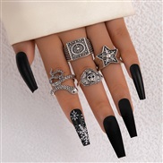 (23883 silver)occidental style punk black butterfly skull hollow ring more personality trend set