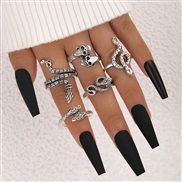 (23425 silver)occidental style punk black butterfly skull hollow ring more personality trend set