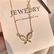 (XL195 Gold)butterfly Opal necklace woman samll high personality sweet clavicle chain temperament spring summer pendant