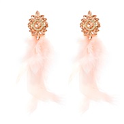 ( Rose Gold)spring feather earrings occidental style Earring woman Bohemia ethnic style exaggerating