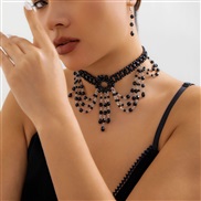 ( White KSuit  4733)occidental style wind beads weave crystal set woman  personality black tassel Collar