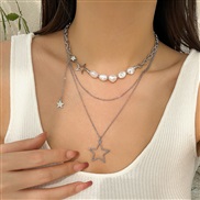 (1   White k 49 2)occidental style wind pendant necklace temperament beads imitate Pearl Metal chain
