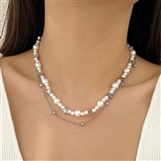 (11  White k 4878)occidental style wind pendant necklace temperament beads imitate Pearl Metal chain