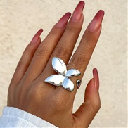 ( 2 White k  721)occidental style exaggerating Metal textured surface butterfly ring woman brief bow DoubleRing