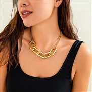 ( Gold 6279)occidental style  exaggerating punk wind big buckle necklace woman  personality Metal chainnecklace