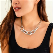 ( White K 6279)occidental style  exaggerating punk wind big buckle necklace woman  personality Metal chainnecklace