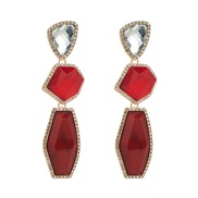 ( red)occidental style retro exaggerating Alloy resin glass diamond earrings woman long style multilayer Irregular temp