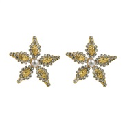 ( white)occidental style retro palace wind Five-pointed star silver earrings temperament high medium gold diamond Pearl