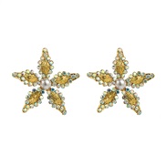 (abcolor )occidental style retro palace wind Five-pointed star silver earrings temperament high medium gold diamond Pea