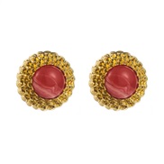 ( red)occidental style retro palace wind natural silver earrings geometry Round gold Alloy pattern ear stud Earring