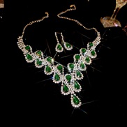 ( necklace  green Two piece suit)drop splice diamond necklace set high temperament clavicle chain fashion all-Purpose