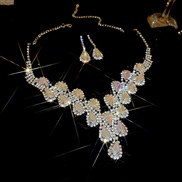 ( necklace AB color Two piece suit)drop splice diamond necklace set high temperament clavicle chain fashion all-Purpose