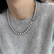 (6MMsilvery  grayPearl ) more silver color Pearl woman chain high sweater chain samll chain