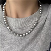 (8MMsilvery  grayPearl ) more silver color Pearl woman chain high sweater chain samll chain