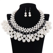 ( white)imitate Pearl necklace chain samll shawl chain multilayer beads necklace earrings set