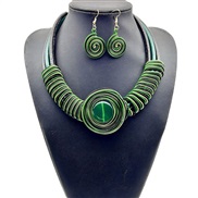 ( green)occidental style exaggerating necklace circle short style clavicle chain earrings aluminum gemnecklace