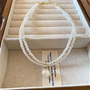 ( necklace  Gold  white) retro Double layer Pearl zircon necklace elegant fashion temperament chain clavicle chain all-