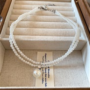 ( necklace  Silver  white) retro Double layer Pearl zircon necklace elegant fashion temperament chain clavicle chain al