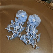 ( Silver needle  blue)silver Pearl flowers beads tassel earrings sweet exaggerating earring small fresh fashion Earring