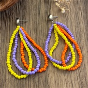 ( White K WG  379) retro color beads ear stud Bohemia color beads earrings occidental style summer fresh Earring