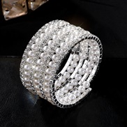 (7 Silver)occidental style new multilayer twining Pearl bracelet bride flash diamond elasticity bangle more row Rhinest