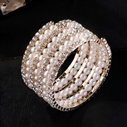 (7 Gold)occidental style new multilayer twining Pearl bracelet bride flash diamond elasticity bangle more row Rhinestone