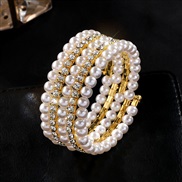 (5 Silver)occidental style new multilayer twining Pearl bracelet bride flash diamond elasticity bangle more row Rhinest