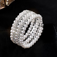 (5 Gold)occidental style new multilayer twining Pearl bracelet bride flash diamond elasticity bangle more row Rhinestone