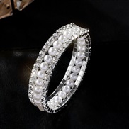 (3silvery )occidental style new multilayer twining Pearl bracelet bride flash diamond elasticity bangle more row Rhines