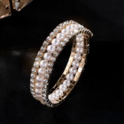 (3gold )occidental style new multilayer twining Pearl bracelet bride flash diamond elasticity bangle more row Rhinestone