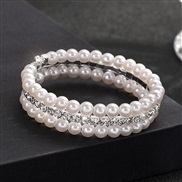 (silvery 3)occidental style new multilayer twining Pearl bracelet bride flash diamond elasticity bangle more row Rhines