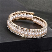 (gold 3)occidental style new multilayer twining Pearl bracelet bride flash diamond elasticity bangle more row Rhinestone