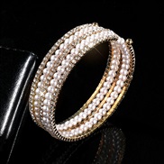 (5gold Pearl 4mm)occidental style new multilayer twining Pearl bracelet bride flash diamond elasticity bangle more row 