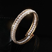 (3gold Pearl 4mm)occidental style new multilayer twining Pearl bracelet bride flash diamond elasticity bangle more row 
