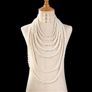 ( white) multilayer imitate Pearl woman necklace high plastic Pearl Collar long style occidental style retro sweater ch