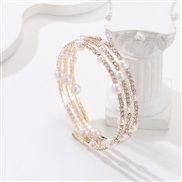 ( Gold3)multilayer Rhinestone Pearl bangle  twining opening bracelet  claw diamond bride