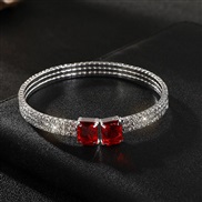 ( red) color gem opening bangle silver color crystal square diamond bracelet