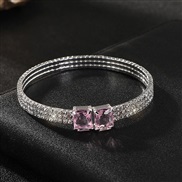 ( Pink) color gem opening bangle silver color crystal square diamond bracelet