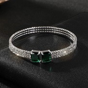 ( green) color gem opening bangle silver color crystal square diamond bracelet