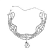 ( Silver)super occidental style necklace fully-jewelled claw chain lady drop glass diamond pendant bride