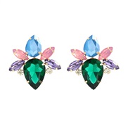 ( Green color)earrings colorful diamond earrings fully-jewelled flowers ear stud woman Bohemian style occidental style 