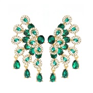 ( green)earrings occidental style claw chain earrings colorful diamond flowers ear stud woman peacock bride