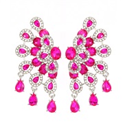 ( rose Red)earrings occidental style claw chain earrings colorful diamond flowers ear stud woman peacock bride