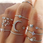 (25933 silver) retro wind samll diamond Moon and stars  love butterfly opening ring set