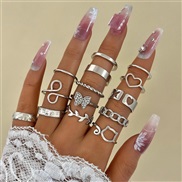 (26317 silver) occidental style wind retro diamond love more ring set  trend geometry cross