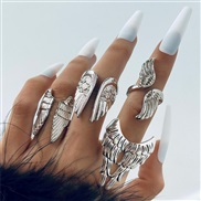(2645  silver)occidental style silver color retro feather wings ring personality angel wings four