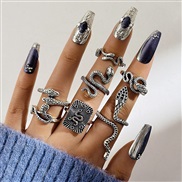 (2657  silver)occidental style black personality serpentine  punk wind snake animal retro exaggerating ring
